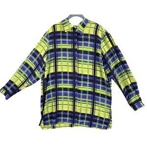 Vintage Erena Shirt Women Large Neon Plaid Long Sleeve Blouse Statement USA made